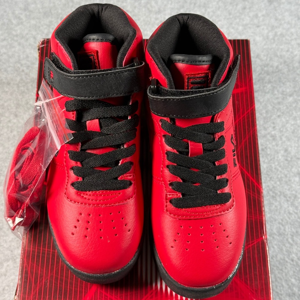 FILA Vulc 13 Red Black High‑Top Kid's 13.5 Classic Strap Sneakers NIB - Picture 3 of 7